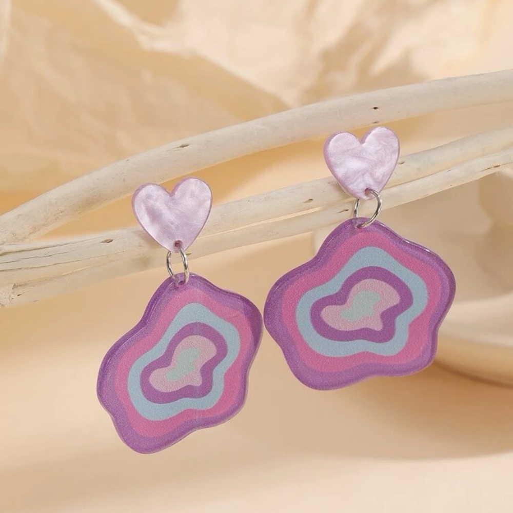 💕 Awesome Large Abstract Pastel Colorful Heart Stud Earrings 💕